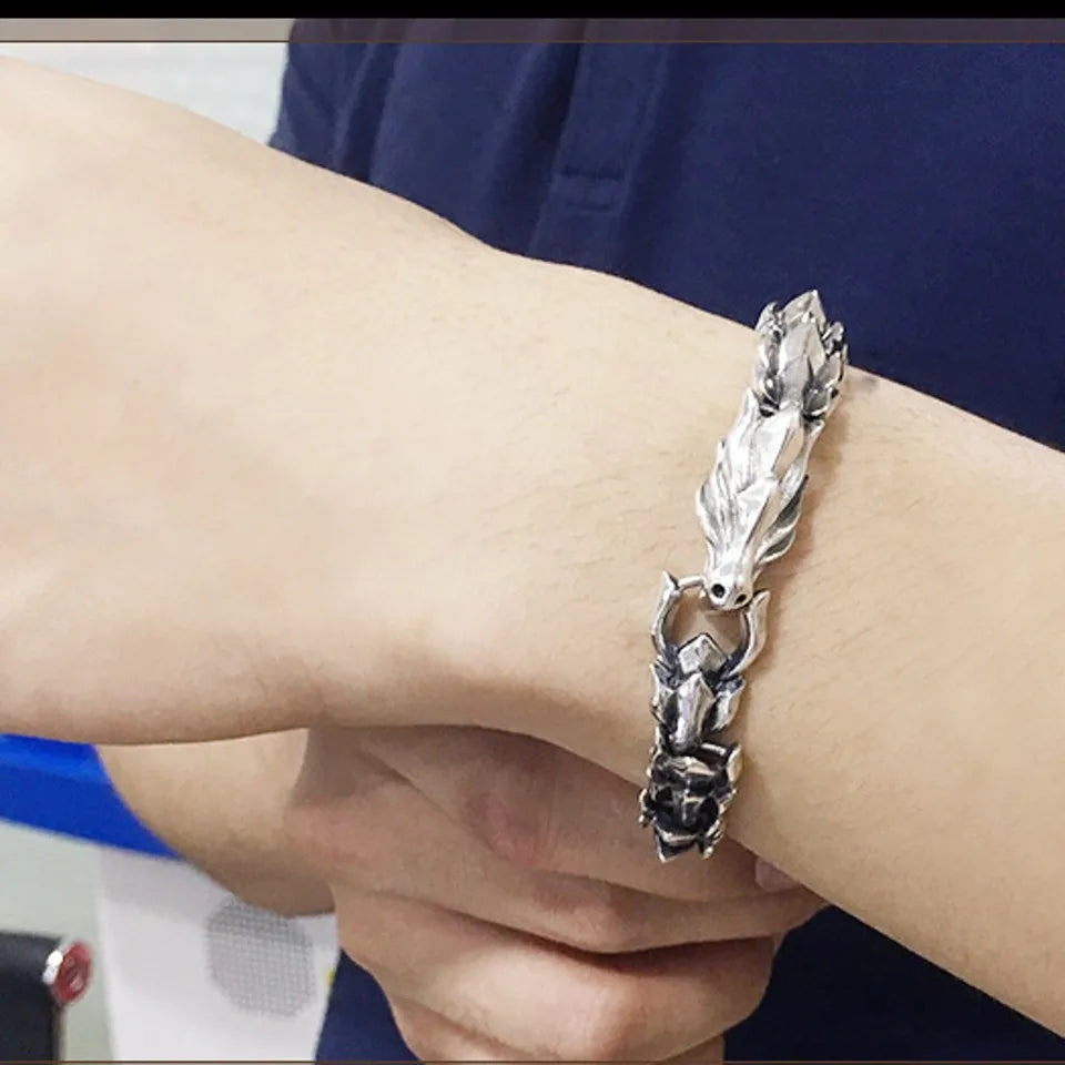 BOCAI S925 Retro Dragon Bone Bamboo-chain Bracelet Men's Domineering Punk Fashion Fine Chain & Link Jewelry Wholesale