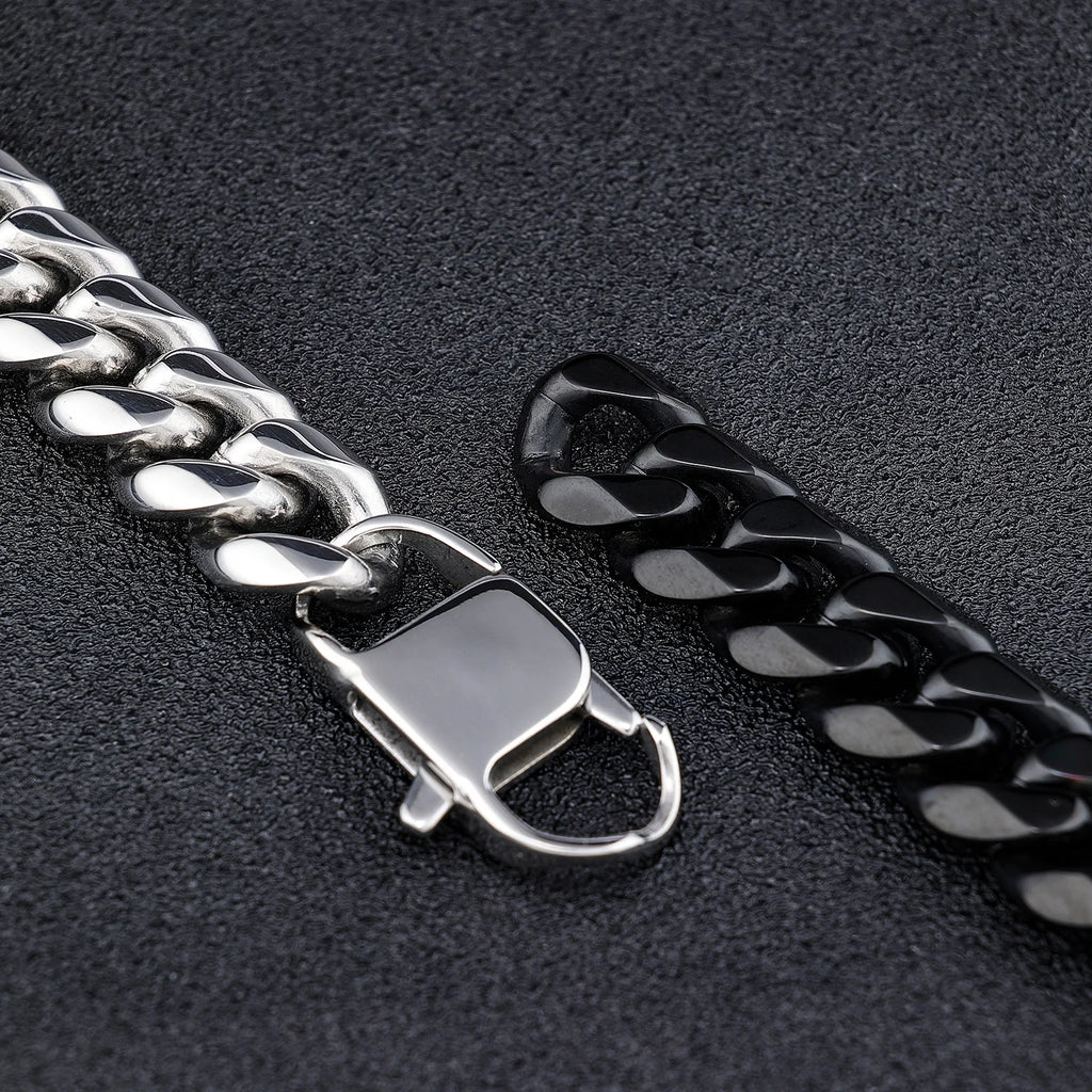 Custom LOGO Stainless Steel 14mm Black Rainbow Color Big Curb Cuban Miami Cuban Chain Bracelet for Men