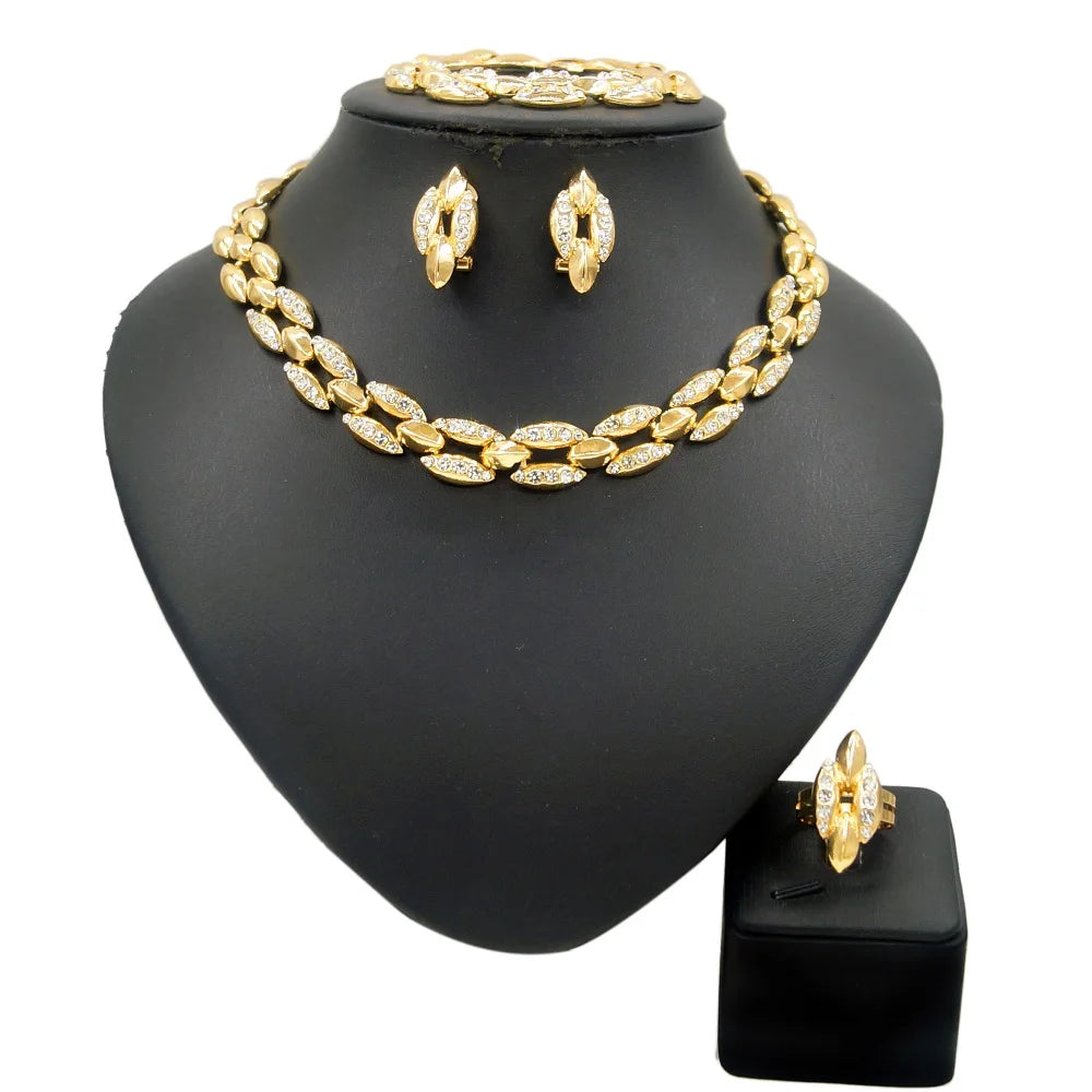 Zhuerrui Latest Design Fashion Metal Exquisite Unicorn Necklace Jewelry Set African Gold Plated Rhinestone Jewellery Sets HA0013