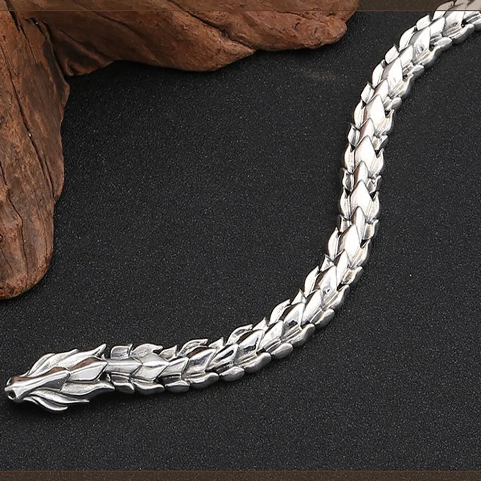 BOCAI S925 Retro Dragon Bone Bamboo-chain Bracelet Men's Domineering Punk Fashion Fine Chain & Link Jewelry Wholesale