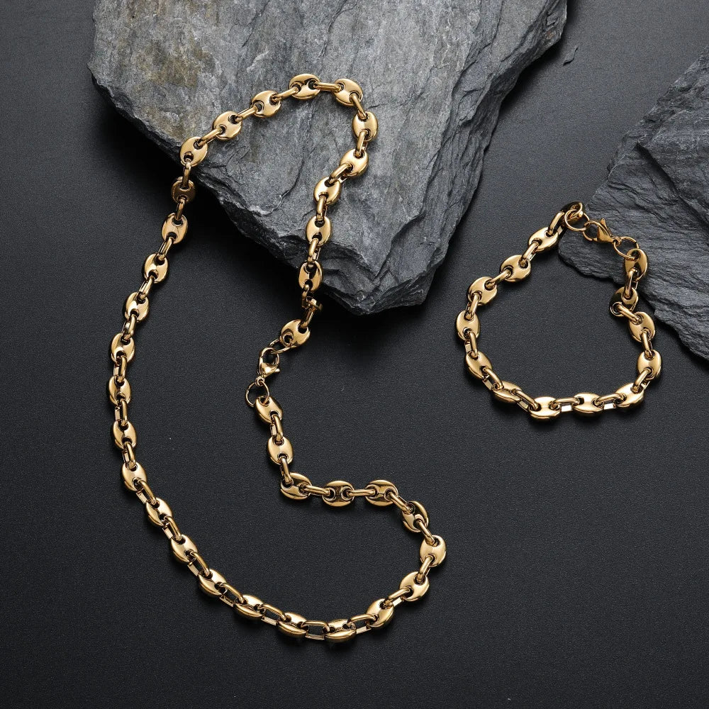 Trending Chunky Thick Chain Choker 7mm Coffee Bean Chain Necklaces for Women Stainless Steel Jewelry