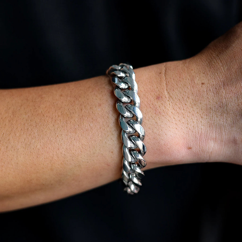 Custom LOGO Stainless Steel 14mm Black Rainbow Color Big Curb Cuban Miami Cuban Chain Bracelet for Men