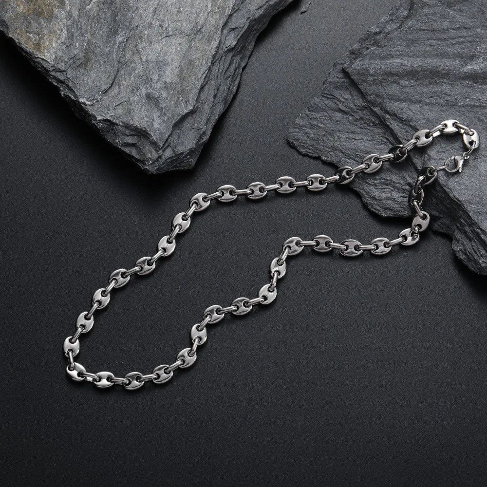 Trending Chunky Thick Chain Choker 7mm Coffee Bean Chain Necklaces for Women Stainless Steel Jewelry