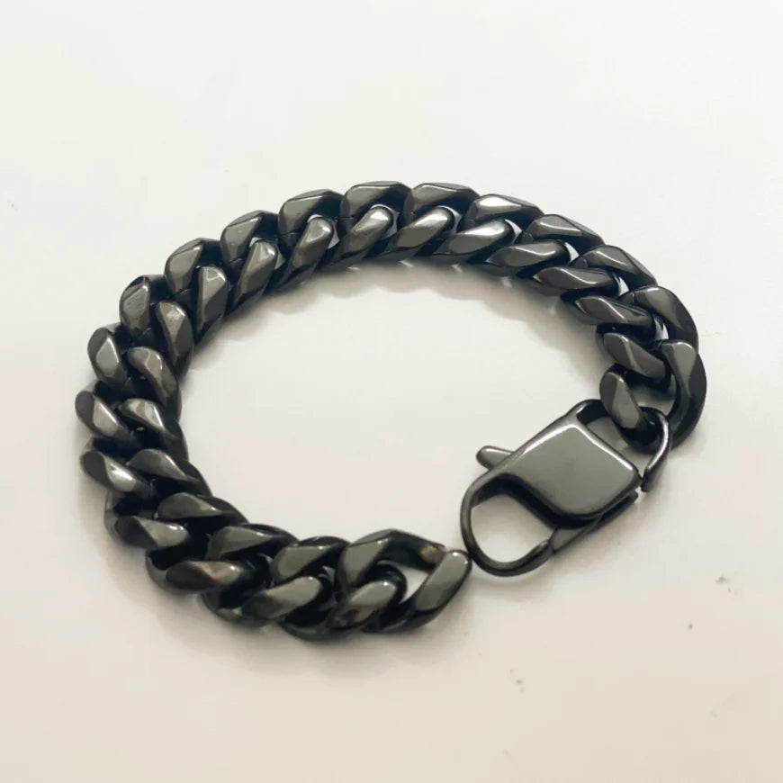 Custom LOGO Stainless Steel 14mm Black Rainbow Color Big Curb Cuban Miami Cuban Chain Bracelet for Men