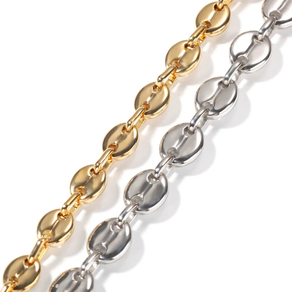 Chunky 7.4mm Coffee Beans Link Chain Necklace Stainless Steel Gold Hip Hop Trendy Geometric Pattern Featuring Pig Anniversaries