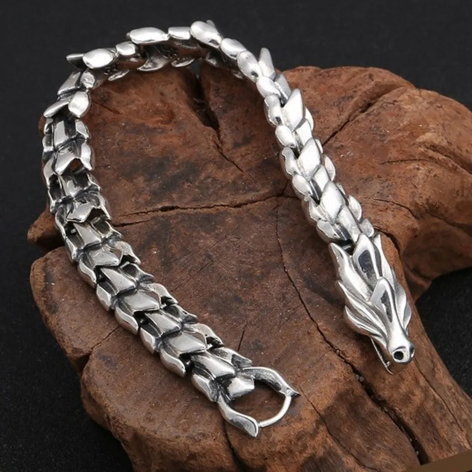 BOCAI S925 Retro Dragon Bone Bamboo-chain Bracelet Men's Domineering Punk Fashion Fine Chain & Link Jewelry Wholesale