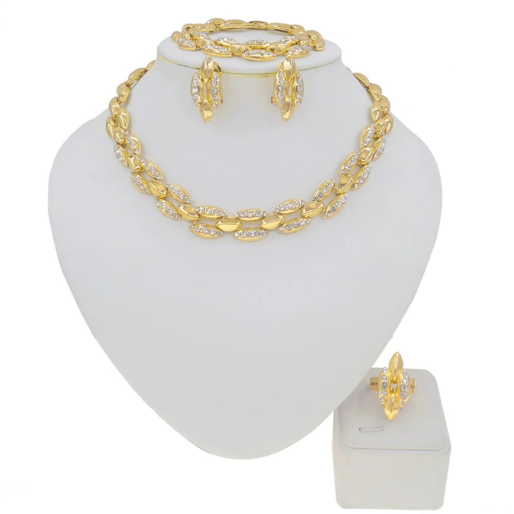 Zhuerrui Latest Design Fashion Metal Exquisite Unicorn Necklace Jewelry Set African Gold Plated Rhinestone Jewellery Sets HA0013