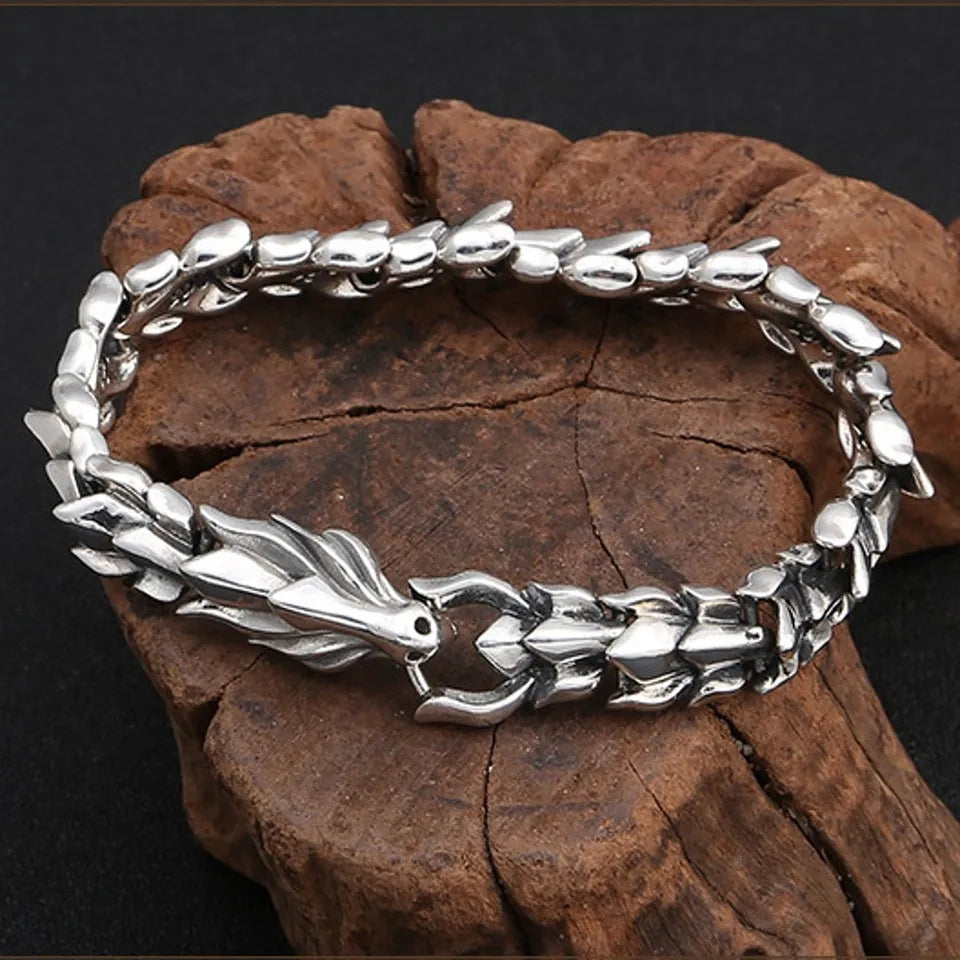BOCAI S925 Retro Dragon Bone Bamboo-chain Bracelet Men's Domineering Punk Fashion Fine Chain & Link Jewelry Wholesale