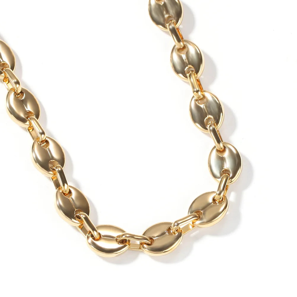 Chunky 7.4mm Coffee Beans Link Chain Necklace Stainless Steel Gold Hip Hop Trendy Geometric Pattern Featuring Pig Anniversaries