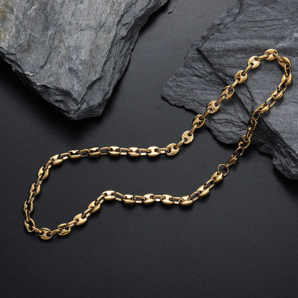 Trending Chunky Thick Chain Choker 7mm Coffee Bean Chain Necklaces for Women Stainless Steel Jewelry