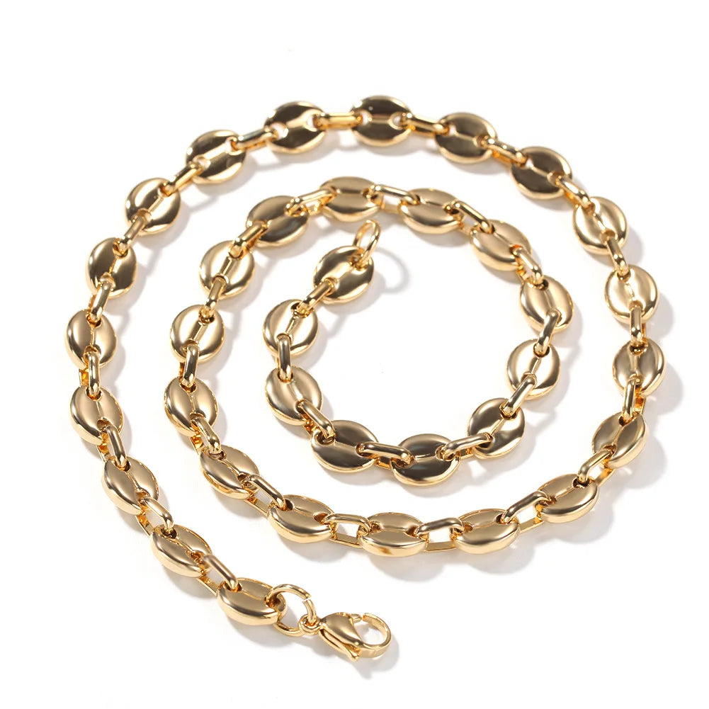 Trending Chunky Thick Chain Choker 7mm Coffee Bean Chain Necklaces for Women Stainless Steel Jewelry